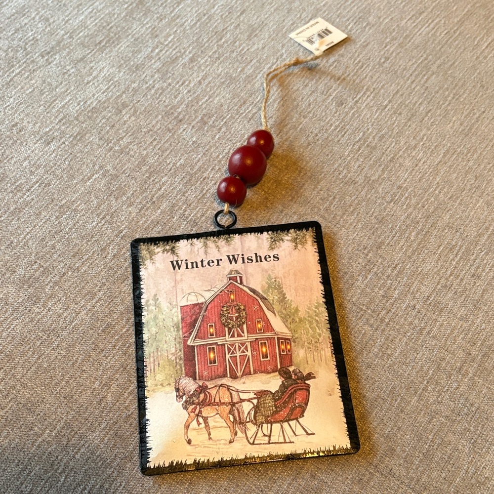 Christmas Winter Wishes Holiday Ornament with Red Accents